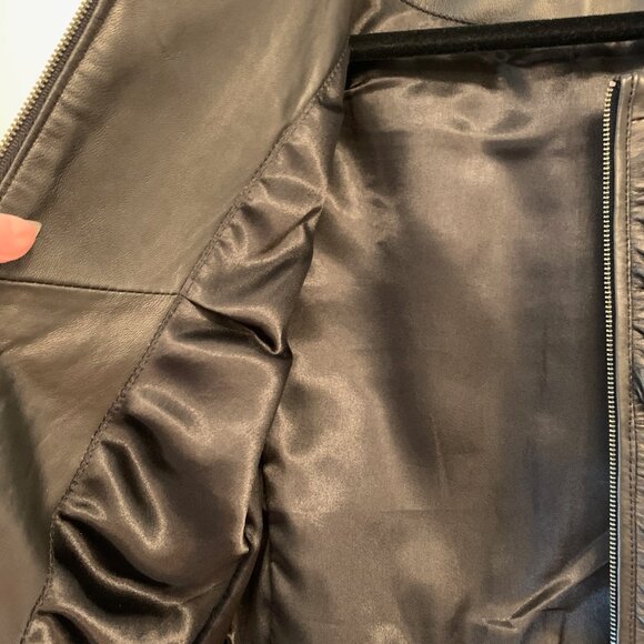 EUC CACHE 3/4 SLEEVE RUSCHED CROPPED LEATHER JACKET - Picture 4 of 8